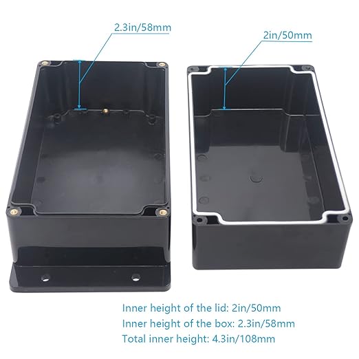 Zulkit Junction Box ABS Plastic Dustproof Waterproof IP65 Universal Electrical Boxes Project Enclosure with Fixed Ear Black 7.87 x 4.72 x 4.45 Inch (200 x 120 x 113 mm)(Pack of 1)