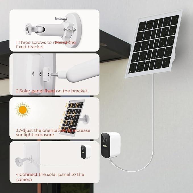 8W Solar Panel Charger for Outdoor Security Cameras, with Micro USB/USB-C and DC (35 x 135) Port, Fits Ring/Eufy/Wyze/Bird Feeder Camera, 13ft Cable, Fast Charging (2 Pack)