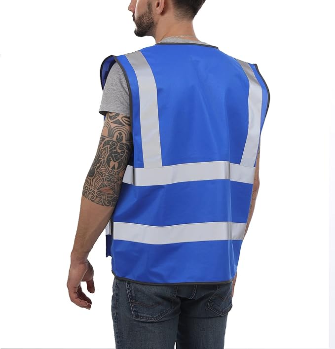 Dib Safety Reflective Vest ANSI Class 2, High Visibility Vest with Pockets and Zipper, Construction Work, Hi Vis