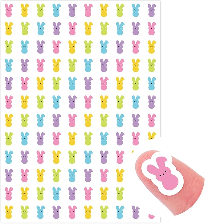 JarThenaAMCS 2400Pcs Mini Easter Bunny Sticker Pastel Rabbit Paper Decal 5 Colors Animal Adhesive Sticker for Planner Reward Envelope Scrapbook DIY Supplies, 0.5 in