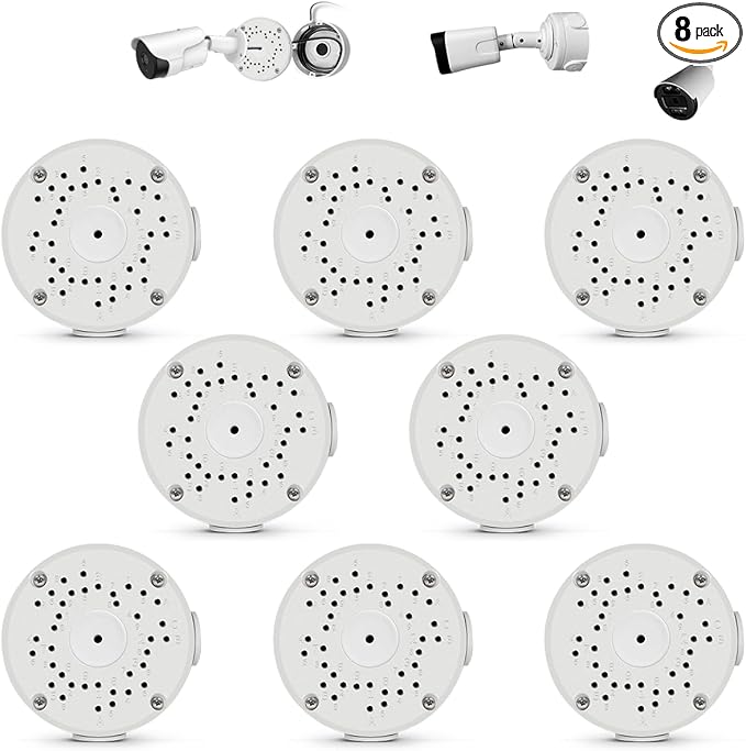 【Only Compatible with Bullet Cameras】 Universal Bullet Security Camera Mount Bracket Hide Cable, Metal Electric Enclosure, Waterproof Outdoor Camera Cover, Base Junction Box for CCTV Cams (8 Pack)
