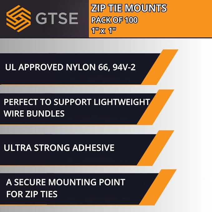 GTSE 9,000 Pack Black Zip Tie Mounts, 1" Adhesive Mounting Squares, Cable Tie Mount, Cable Clips Organizer Holders, Zip Tie Anchor for Wire Bundles, UV Resistant Tie Wrap Bases