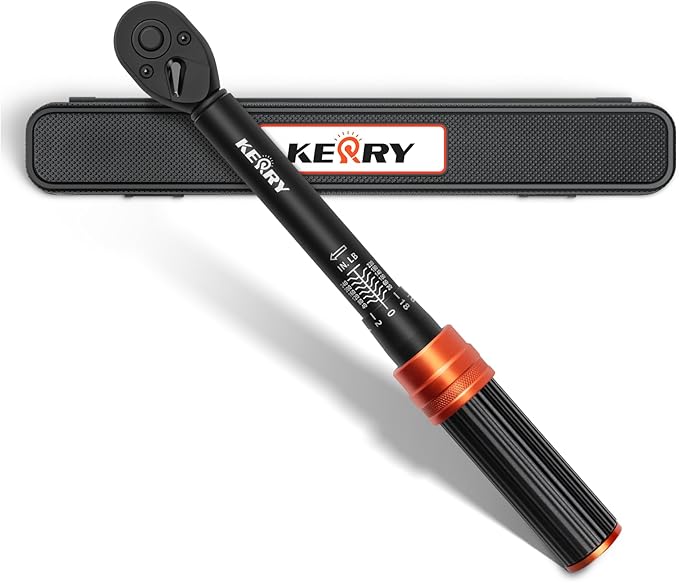 Kerry 1/4 Inch Drive Click Torque Wrench, 20-240 IN.LB/2.3-27.1 Nm, ±3% High Accuracy, Dual Range Scales, Clearly Graduated, Eeasy Read, Hardened Alumium Alloy, 72 Tooth Click Torque Wrench for Bike