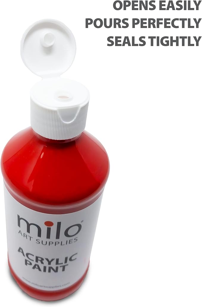 milo Acrylic Paint Set of 12 Colors | 8 oz Bottles | Student Primary Colors Acrylics Painting Pack | Made in the USA | Non-Toxic Arts & Crafts Paints for Artists & Hobby Painters