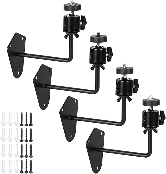4-Pcs Camera Wall Mount Bracket,Heavy Duty 360 Camera Mount with 1/4 Inch Thread, Metal Security Camera Mount, Camera Holder for Surveillance Cameras, Solar Panels, Lights