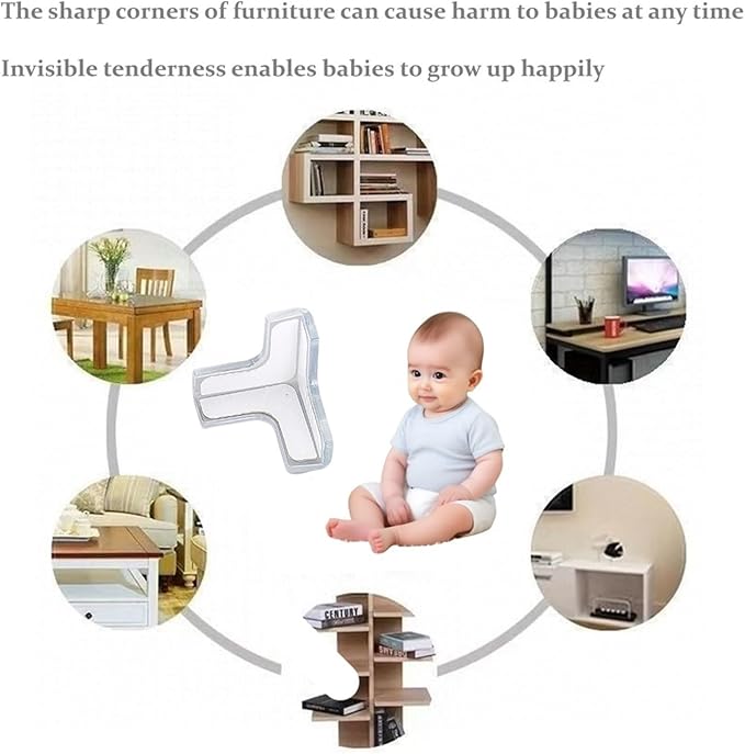 Clear Rubber Bumpers-8 Pack Silicone Corner Protecto Transparent Triangle Baby Proofing Guards, No Adhesive Soft Bumpers for Furniture, Tables, Windowsills & Countersc