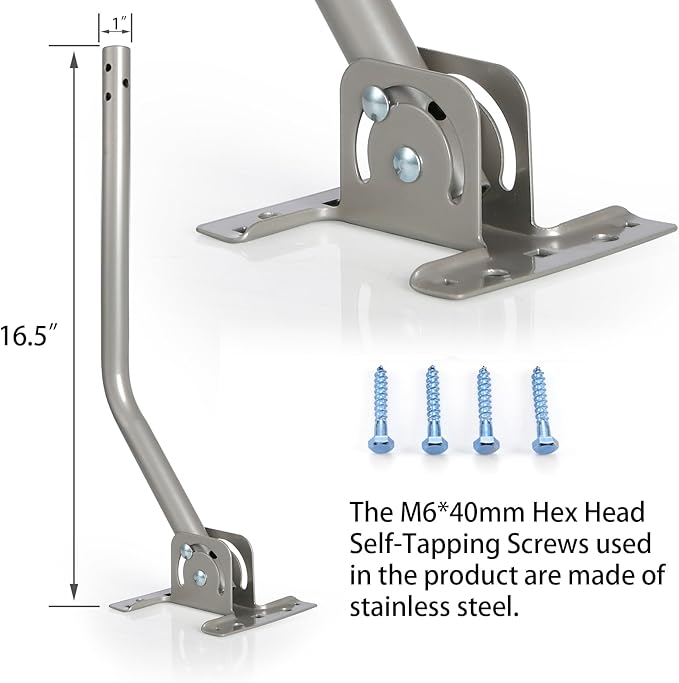 Universal Adjustable Antenna Mount Pole(OD 1", Length 16 1/2"), Pole Mounting Bracket for Wall Eave Roof, Compatible with Antenna, Weather Station and WiFi Extender, with U-Bolt Kit