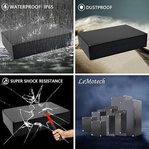 LeMotech Electrical Box ABS Plastic Project Box IP65 Waterproof Junction Box Project Case Universal Enclosure for Electronics Black 10.3X 7.1x 2.3 inch (263x182x60mm)（Pack of 1