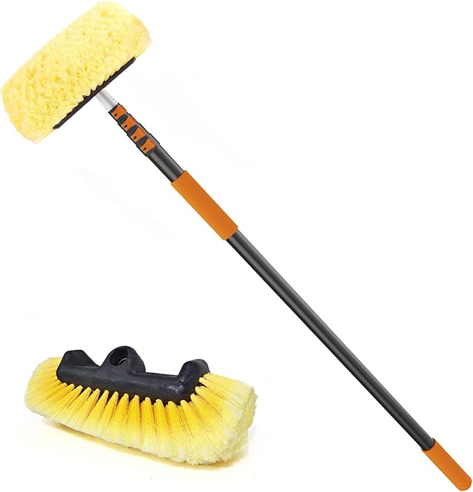 Car Wash Brush, 16FT Telescopic Car Wash Brush with Long Handle, 12-Inch Soft Bristle Car Cleaning Brush for Cleaning Car, RV, Truck, Boat, Solar Panels