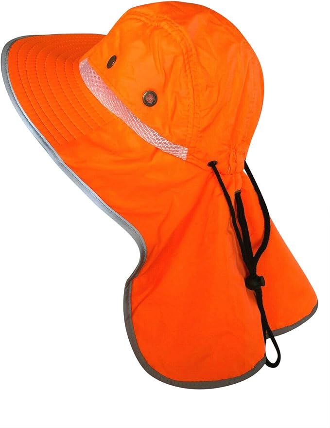 Men High Visibility Sun Hat with Neck Flap Wide Brim Boonie Hat Bucket Cap Packable Adjustable