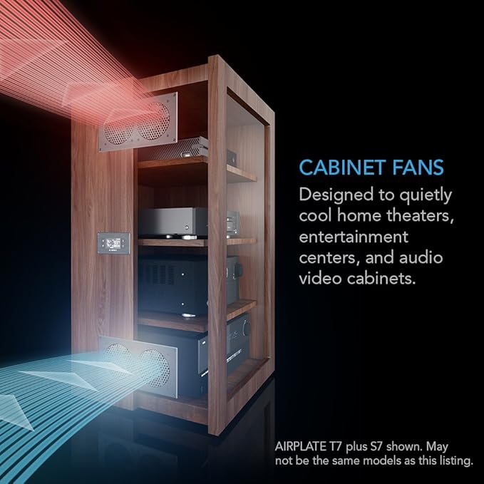 AC Infinity AIRPLATE T3, Quiet Cooling Fan System 6" with Thermostat Control, for Home Theater AV Cabinets