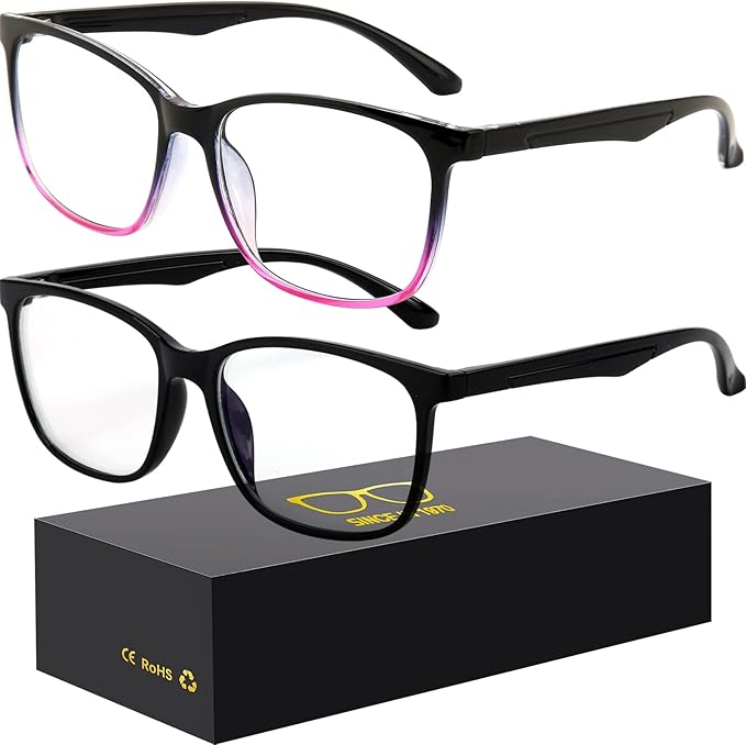 Blue-Light Blocking Glasses Computer Reading/Gaming/TV/Phones Glasses Fashion Anti Eyestrain Glasses for Women Men（B1 Black + Black Violet）