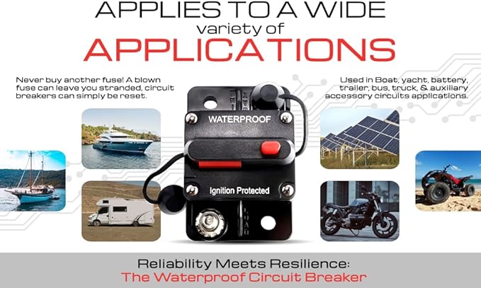100 Amp Circuit Breaker for Boat Trolling Motor Marine ATV Trailer Vehicles Battery Charger Golf Cart Solar System Inline Fuse with Manual Reset Switch Waterproof DC 12V-48V IP67