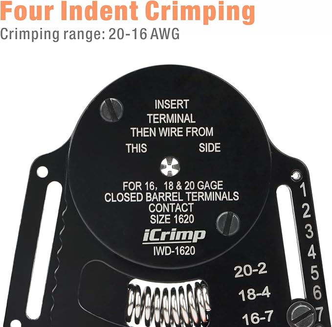 iCrimp IWD-1620 Deutsch Crimp Tool, Size 16 Deutsch Crimper, Solid Barrel Contact & Circular Connector Contacts Crimping Tool, 8 Indents Wire Crimper, AWG16 to AWG20