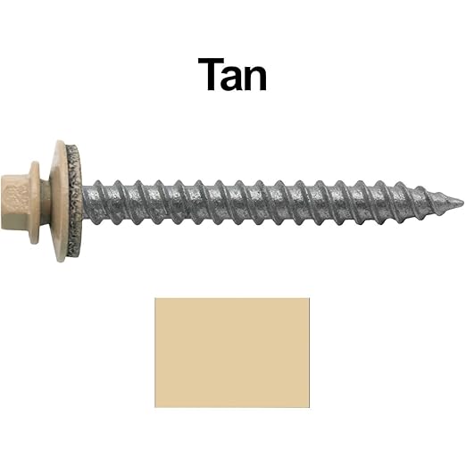 Metal Roofing Screws: (250) 12 x 2 TAN Hex Sheet Metal Roof Screw. Sharp Point Metal to Wood siding Screws. 5/8" EPDM Washer