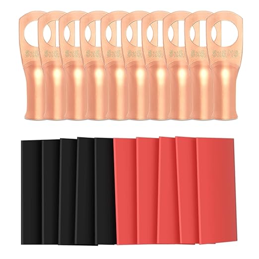10pcs 8 Awg - 5/16" (M8) Sanuke Wire Lugs Ring Terminal Connectors Ends Heavy Duty for Battery Cable Lug Wire Electrical Eyelets with 3:1 Dual Wall Adhesive Heat Shrink
