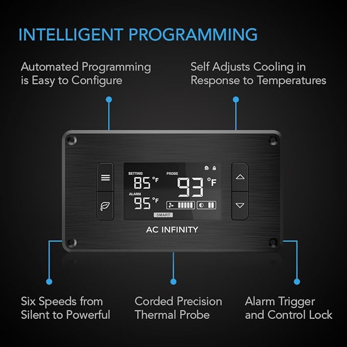 AC Infinity AIRPLATE T7, Quiet Cooling Fan System 12" with Thermostat Control, for Home Theater AV Cabinets