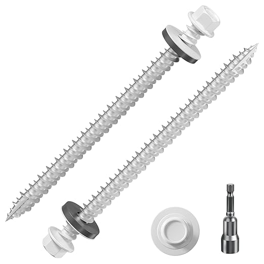 # 3/16 * 3" 42PCS 1lbs White Hexagonal Metal Sheet roof Screws,#10 * 3 with EPDM washers and Hexagonal self Tapping, Used for Metal to Wood, Corrugated Roofs.5 * 75mm