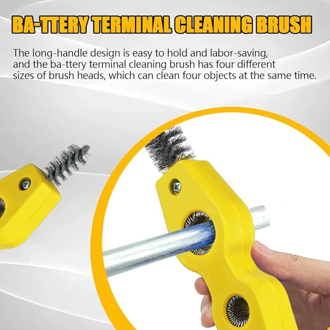 2PCS 4 in 1 Car Battery Cleaning Brush, Battery Terminal Cleaner, Copper Pipes Cleaner Brush Tool, Auto Universal Interior and Exterior Battery Terminals Machine Parts Anti-Corrosion Battery Terminals