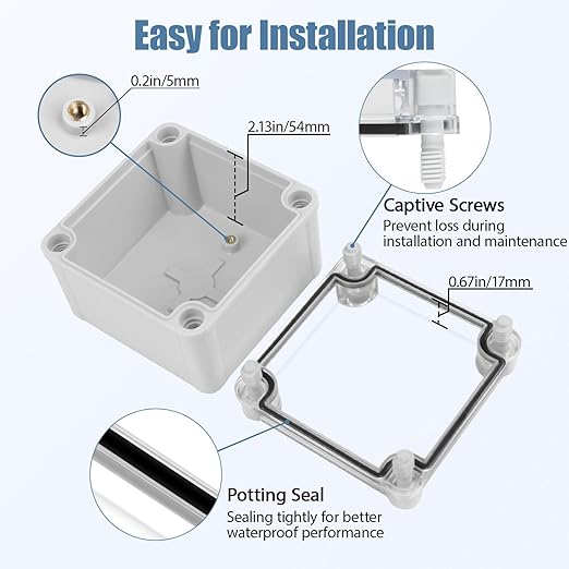 LeMotech Junction Box IP67 Waterproof Dustproof Electrical Box Project Box DIY Enclosure Gray with Transparent Clear Cover, External Size 3.9x3.9x3.0in (100x100x75mm)