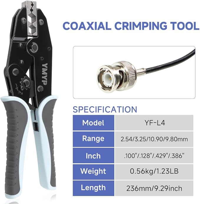 Coaxial Crimping Tool for RG Type Cable -RG7,8,11,22U,63,83,114,133,144,149,165,178,213,214,391,403, LMR400, BNC 1.5D-2V,1.5C-2V,7C-2V Connectors(CRIPMER L4 WG)