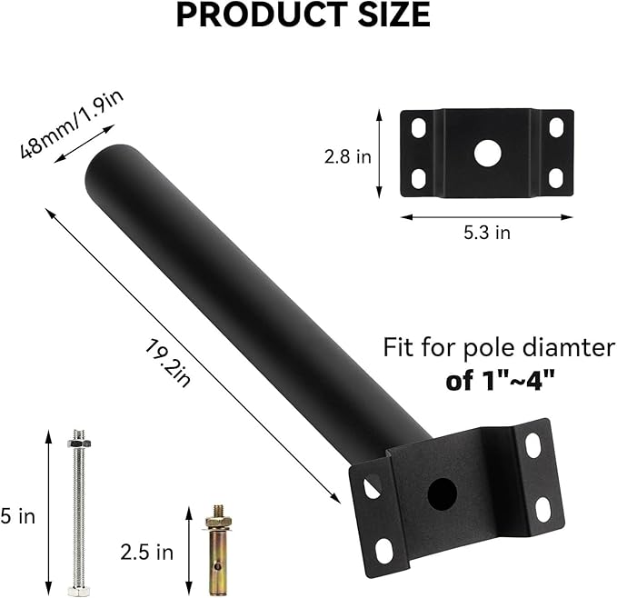 Mounting Brackets Extension Arm for Solar Street Light, Light Fixture Bracket Pole for Wall, Fence, Tree, Yard, Barn
