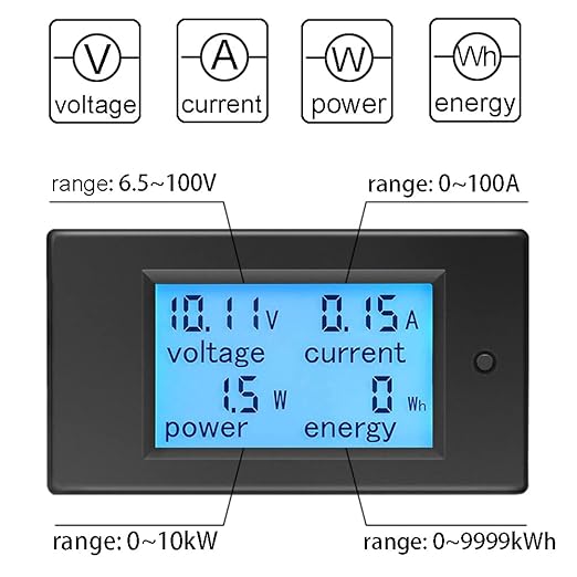 KETOTEK Digital Ammeter Voltmeter DC Voltage Current Power Energy Meter 6.5V~100V with 100A Shunt, DC Volt Amp Watt KWh Meter Panel Gauge LCD Display 4 in 1 Multimeter Solar