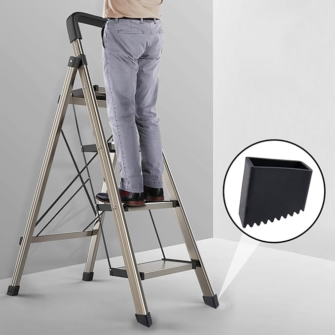 Geesatis 2Pcs Non-Slip Folding Ladder Feet Mat,Rubber Pads Covers Ladder Foot Pads,Anti-Skid Ladder Leg Cushion Bumper,1.2x2.4 Inch (Black)
