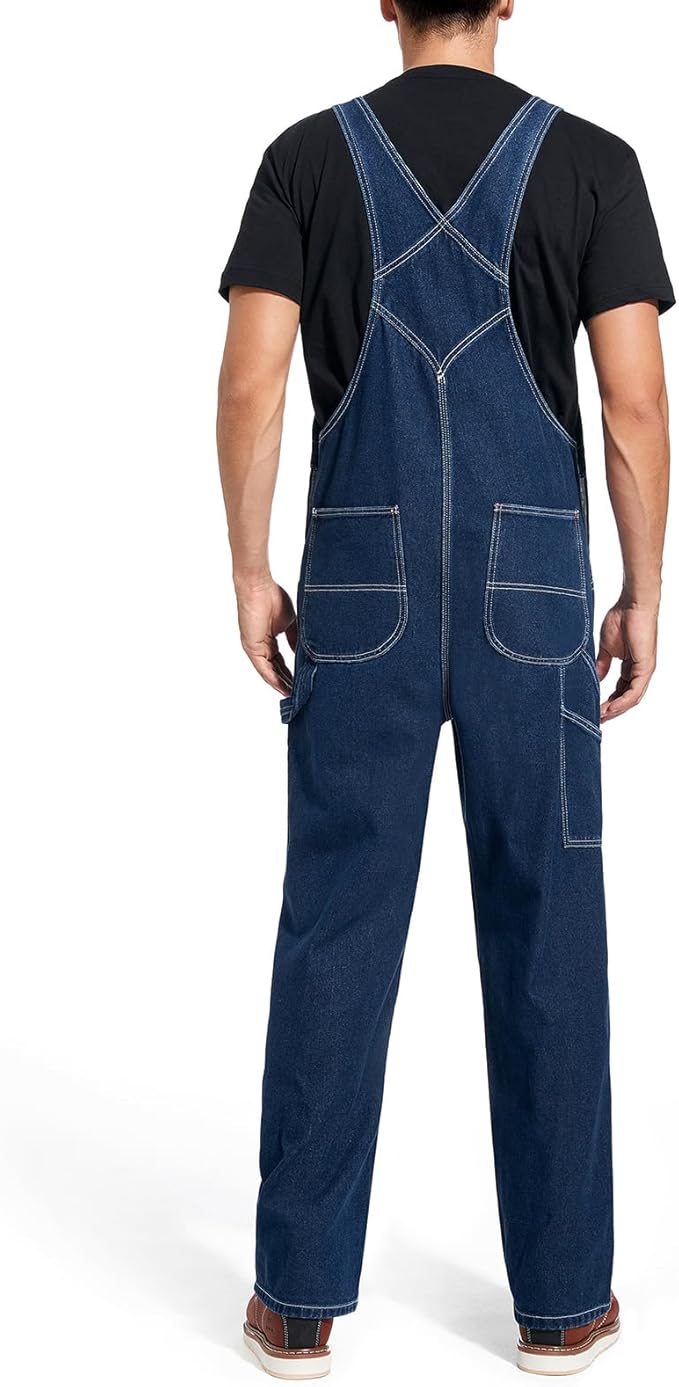 HISEA Mens Denim Bib Overalls, Men's Regular Fit Overall Flex Workwear with Adjustable Straps and Convenient Tool Pockets