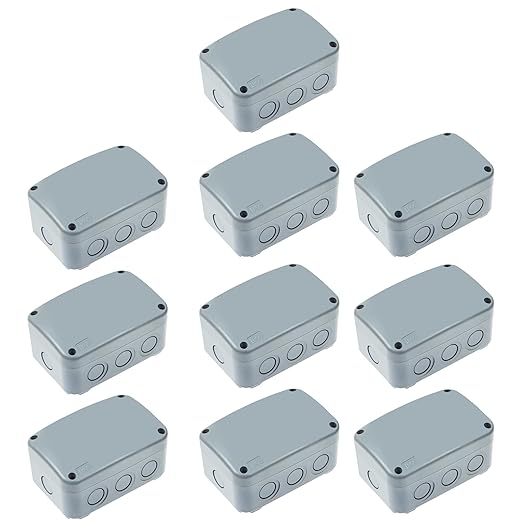 Nineleaf 10PK Outdoor Junction Box ABS Plastic Dustproof IP66 Waterproof Universal Electrical Boxes Project Enclosure Grey 4 7/8" 3 1/4" 2 1/4" inch (125x86x62mm) fit 20mm Cable Gland for Outdoor Use