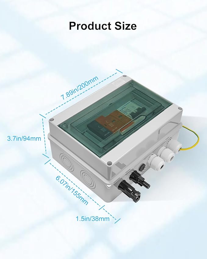 600V Solar DC PV Combiner Box, 1 String with Lightning Arrester Connector for On/Off Grid Solar Panel System, 1 Input 1 Out 32A Fuse, 63A Circuit Breaker, Waterproof ABS Enclosure