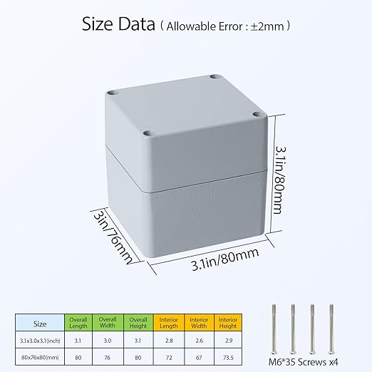 LeMotech Aluminum Alloy Metal Junction Box IP67 Waterproof Dustproof Small Electrical Box Outdoor Universal Enclosure Grey 3.1x2.9x3.1in (80x76x80mm)
