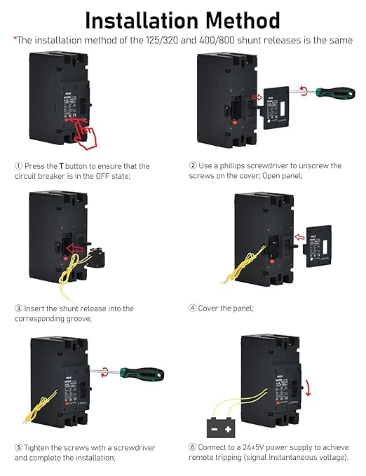DIHOOL DC Circuit Breaker shunt Release, 24VDC Remote Control to Disconnect Circuit, Used for 100-320 Amp DHM3Z Breaker