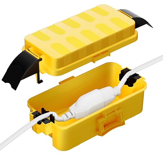 Flemoon IP55 Small Outdoor Electrical Box Waterproof (Inner 5.9 x 3.2 x 1.8inch), Extension Cord Cover with Detachable Awning Covers for Plug, Outlet, Holiday Lights, Yellow