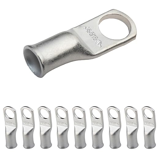 SELTERM 10pcs 6 AWG-5/16" Stud Tinned Copper Wire Lugs, Heavy Duty Battery Cable Ends,6 Gauge Ring Terminals, UL Battery Lugs Marine Grade Copper Eyelets Electrical Battery Terminal Connectors
