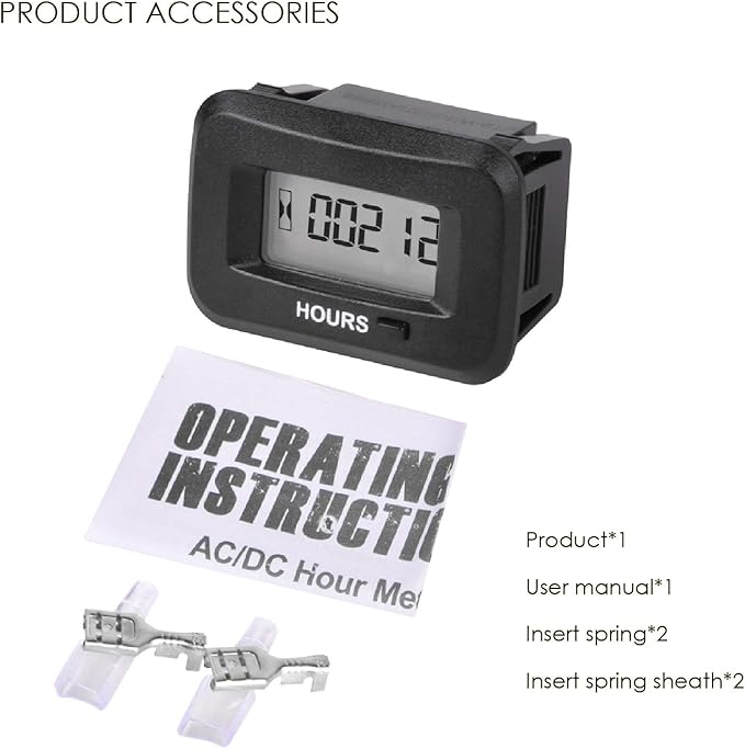 Jayron Digital Hour Meter AC/DC 5-277V - Initial Hours Settable, Dual Resettable Timers, IP68 Waterproof Maintenance Tracker for Lawn Mower Tractor Generator