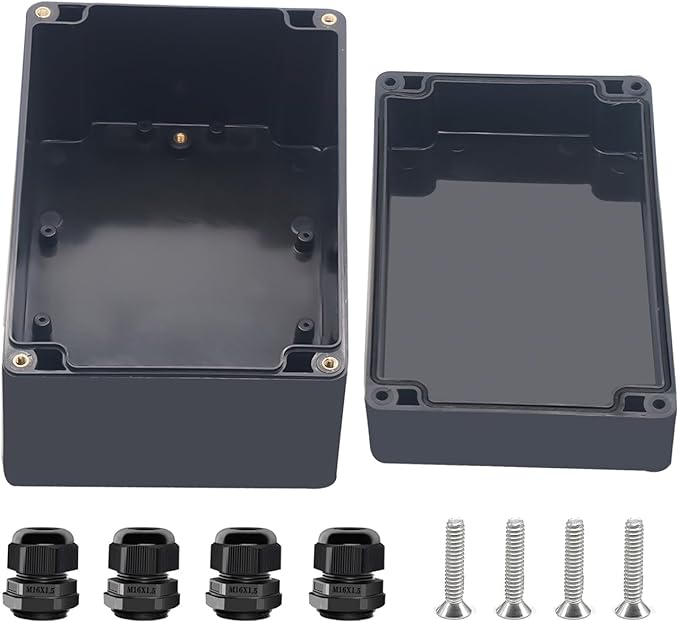 Project Box ABS Black Electrical Boxes IP67 Outdoor Waterproof box Electronic Junction Box Power Enclosure with Cable Glands for DIY Project 6.3 x 4.3 x 3.5 inch (160x110x90mm)