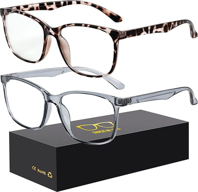 Blue-Light Blocking Glasses Computer Reading/Gaming/TV/Phones Glasses Fashion Anti Eyestrain Glasses for Women Men（B4 Gray + Douhua）