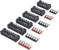 MILAPEAK Terminal Block and Strip - 6 Sets 4/5/6 Positions 600V 15A Dual Row Wire Screw Terminal Strip Block with Cover + 400V 15A Pre-Insulated Terminals Barrier Strips Jumpers (Black & Red)