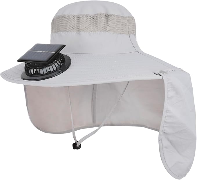 Extra Wide Brim Solar Fan Hat, Mens Fishing Hat with Fan, Neck Flap Sun Hat, UPF 50+ Solar Powered Cooling Cap Fisherman Hats