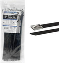 Kable Kontrol Black Metal Zip Ties - 11" Inch Long 100 Pcs, 200 Lbs Tensile Strength, Polyester Coated 304 Stainless Steel Cable Ties UV & Chemical Resistance, for Indoor & Outdoor Use