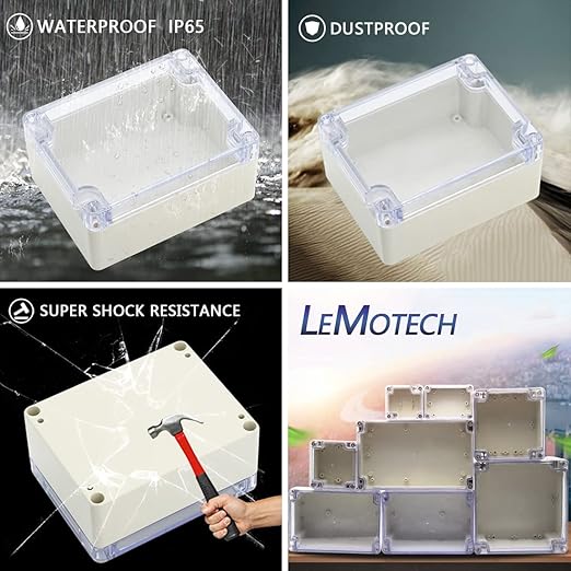 LeMotech ABS Plastic Junction Box, Dustproof Waterproof IP65 Electrical Box - Universal Project Enclosure Grey, with PC Transparent/Clear Cover 4.53 x 3.54 x 2.16 inch (115 x 90 x 55 mm)