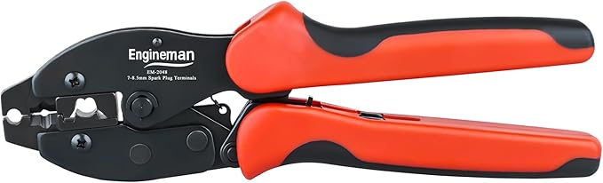 Spark Plug Wire Crimper, Crimping Pliers for Spark Plug Stripping Tool, EM-2048 for Crimping and Stripping Spark Plug Wire, Dia 7.0-8.5mm, Ratchet spark plug wire crimping tool