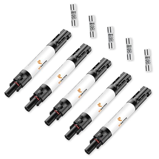 15A Solar Panel Fuse Holder 1000V with PV Fuse Inline Connector 15Amp for Solar System, Ready to Plug IP67 Waterproof 5 PCS
