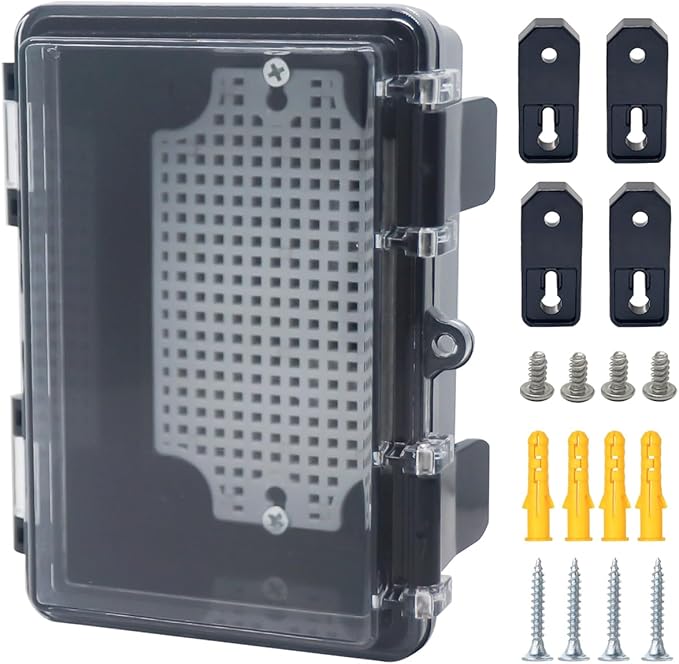 Junction Box, Hinged Black Clear Cover IP67 Waterproof ABS Project Box with Mounting Plate Electrical Box Enclosure with Wall Bracket 5.9 x 3.9 x 2.8inch(150x100x70mm)