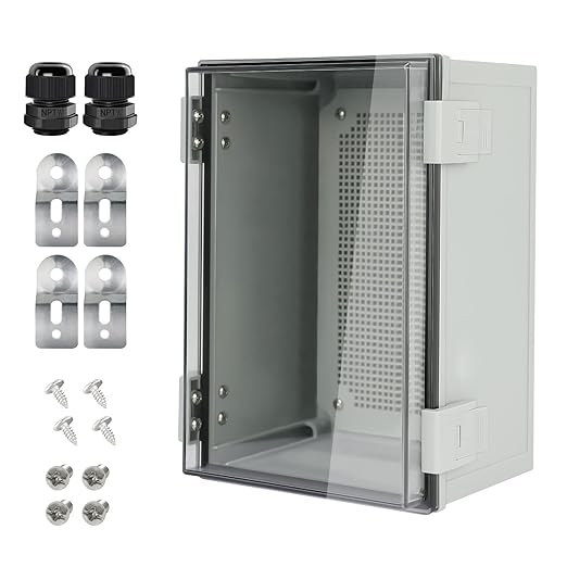 Junction Box IP65 Waterproof ABS Plastic Enclosure Hinged PC Clear Cover Electrical Project Box with Mounting Plate, Wall Brackets, Cable Glands 11.8" x 7.9" x 6.3"(300 * 200 * 160)
