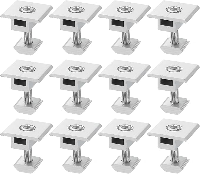 uxcell 12Pcs Solar Panel Middle Clamp, 30mm Aluminum Solar Panel Center Clamps PV Solar Rail Mounting System Install Hardware, Silver