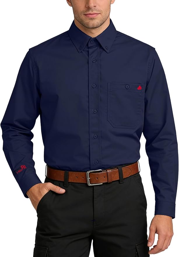 WORKWEYA FR Welding Shirts 7.5oz Cotton Button Down Flame Resistant Shirt for Men