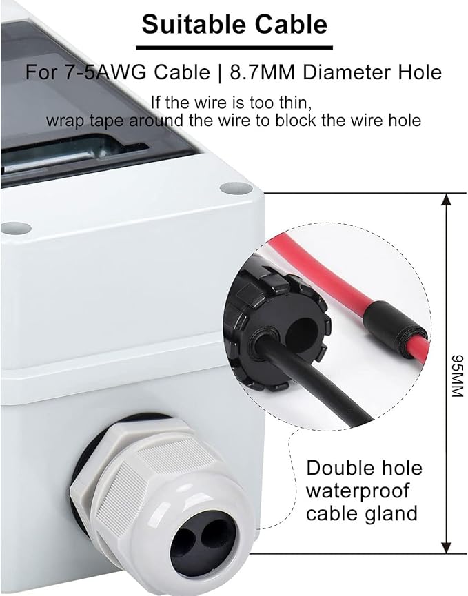 Miniature Circuit Breaker Solar DC Isolator Switch 20A for Outdoor Photovoltaic PV Solar Panels Disconnect IP65 DIN Rail Enclosure RV Breaker Box DC500V