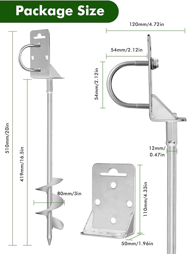 Ground Anchors Screw in,20" Set of 4 Mobile Home Anchors,Storage Shed Anchor Kit with Drill Bit,Ground Anchors Heavy Duty for Shed, Trampolines,Camping, Swing Sets